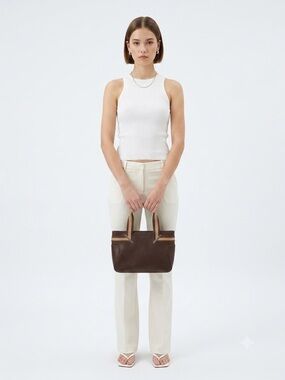 Vintage Gucci chocolate brown leather Web top handle small tote bag